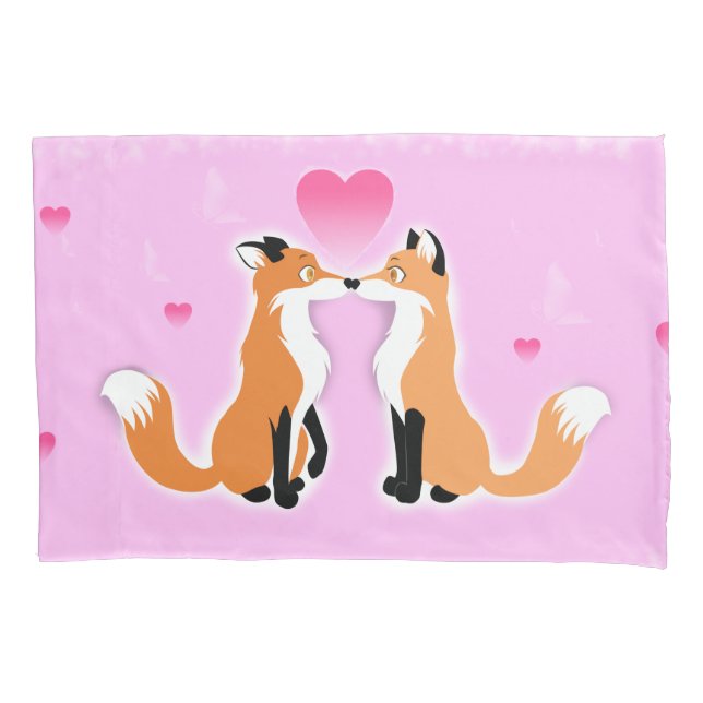 Valentines Day Foxes Pillowcase (Front)