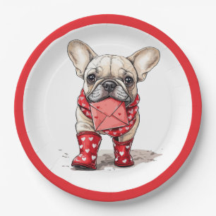 Valentines Day French Bulldog Love Letter Paper Plate