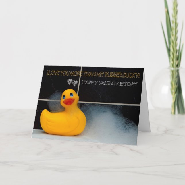 Valentine's Day Fun With Orange Rubber Ducky Holiday Card (Front)
