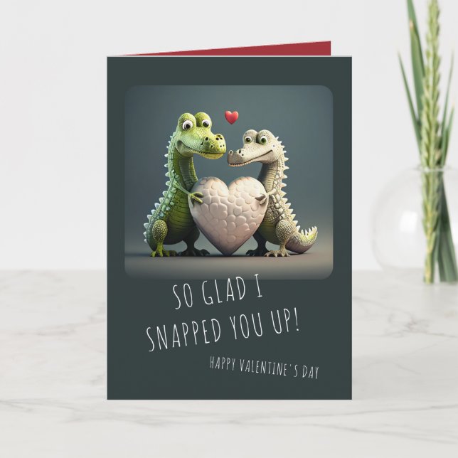 Valentine's Day Funny Alligator Crocodile Couple Card (Front)