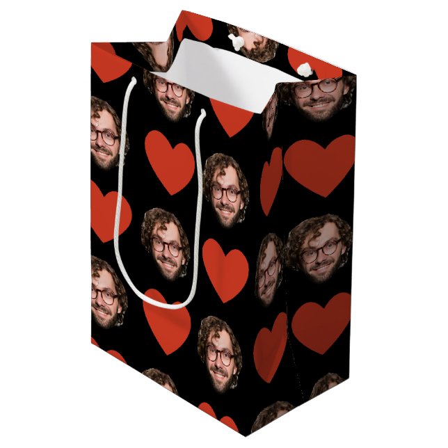 Valentines Day Funny Custom Face Photo Love Heart Medium Gift Bag (Front Angled)