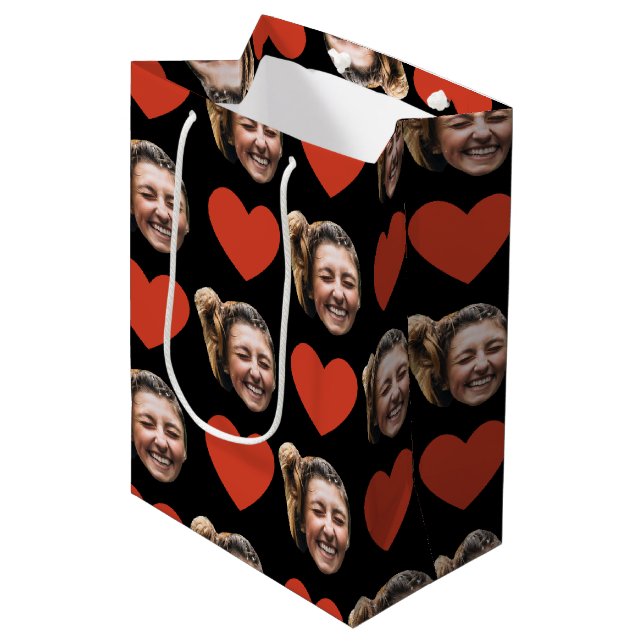 Valentines Day Funny Custom Face Photo Love Heart  Medium Gift Bag (Front Angled)