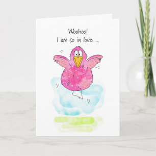 Valentine's Day Funny Jumping for Joy Pink Bird Holiday Card