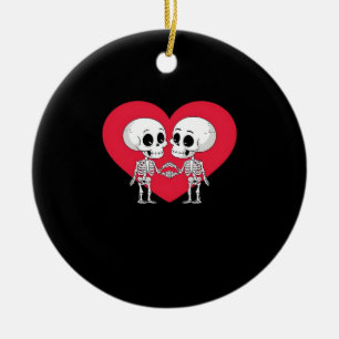 Valentines Day Funny Skeleton Hand Heart  Ceramic Tree Decoration