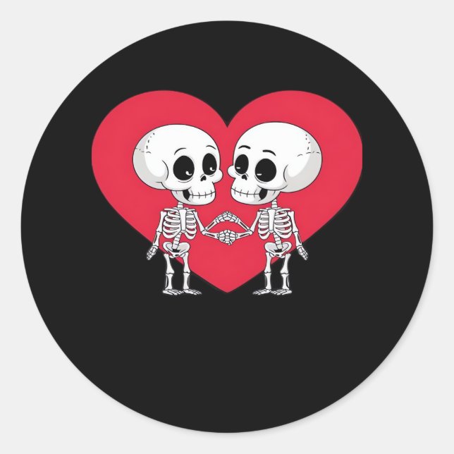 Valentines Day Funny Skeleton Hand Heart  Classic Round Sticker (Front)