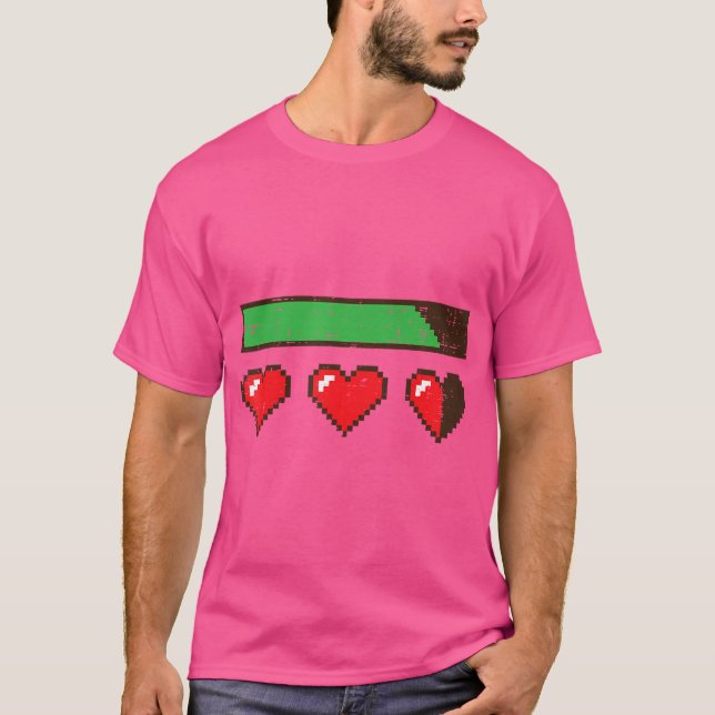 Valentines Day Gamer Hp Pixel Hearts Lives Men Boy T-Shirt (Front)