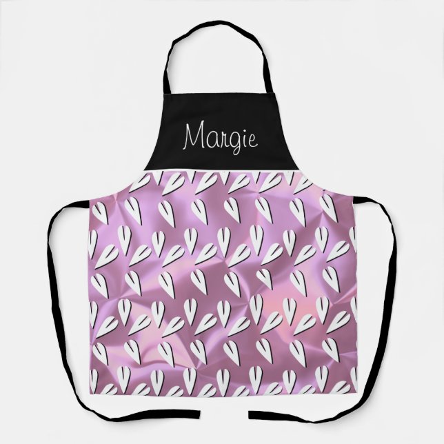 Valentines Day Geometric White Hearts Pink Apron (Front)