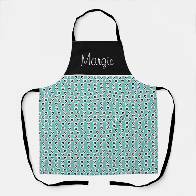 Valentines Day Geometric White Mini Hearts Mint Apron (Front)