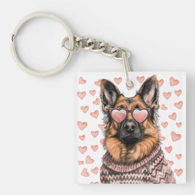 Valentines Day German Shepherd Dog Key Ring (Front)