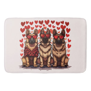 Valentines Day German Shepherd Dogs Bath Mat