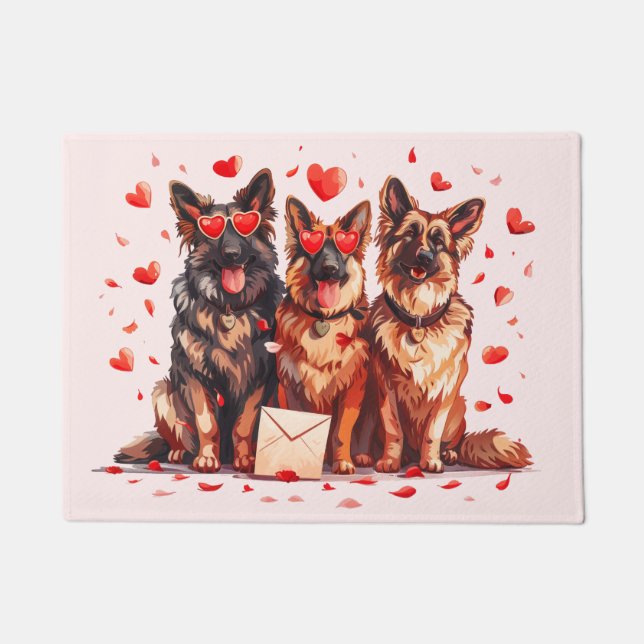 Valentines Day German Shepherd Dogs Doormat (Front)
