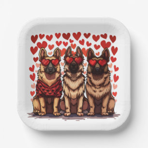Valentines Day German Shepherd Dogs Paper Plate