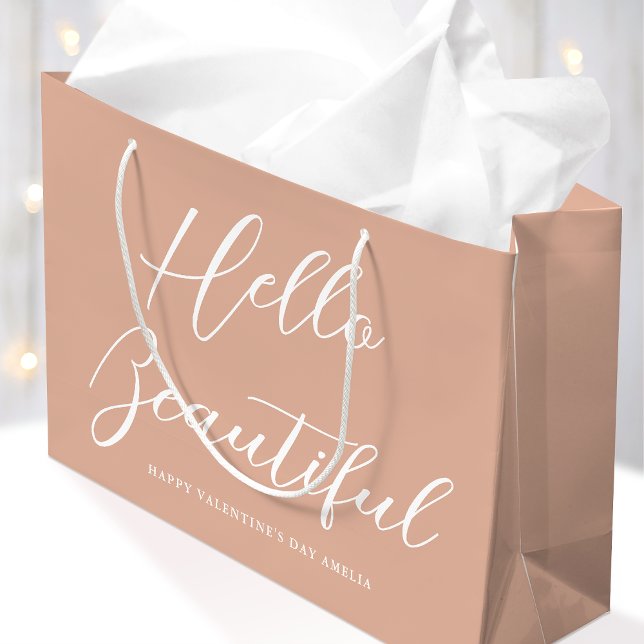 Valentine's Day Gift Bag Elegant Script Pink Sand (Creator Uploaded)