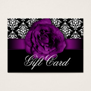 Valentines Day Gift Card Purple Rose Floral Damask