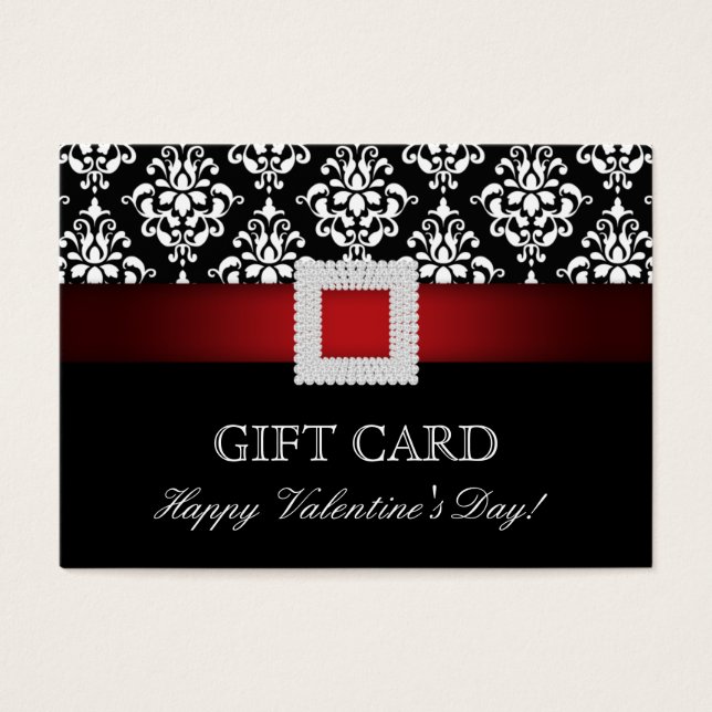 Valentine's Day Gift Card Red Jewel Damask (Front)