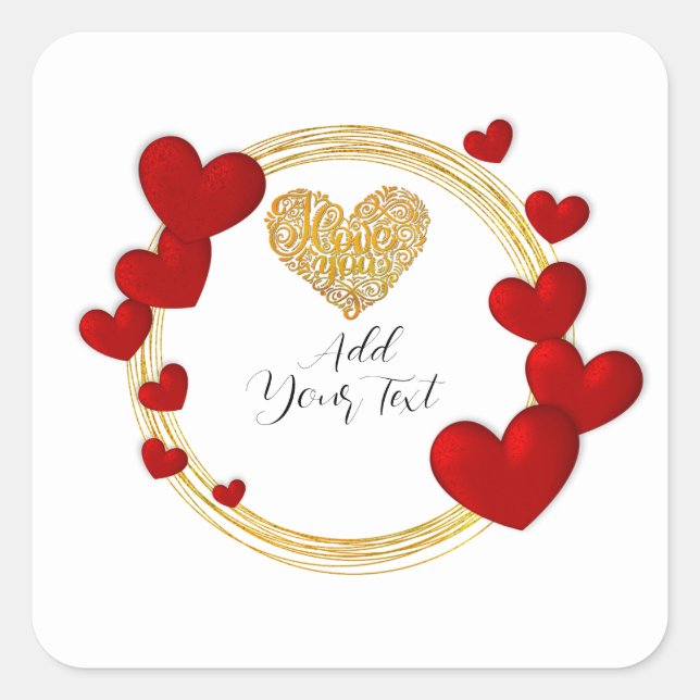 Valentine's Day Gift with Personalised Red Hearts Square Sticker (Front)
