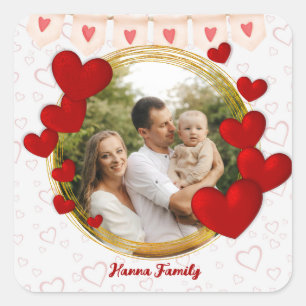 Valentine's Day Gift with Personalised Red Hearts Square Sticker