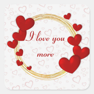 Valentine's Day Gift with Personalised Red Hearts Square Sticker