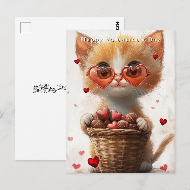 Valentine's Day Ginger Cat Basket Hearts  Postcard (Front/Back)