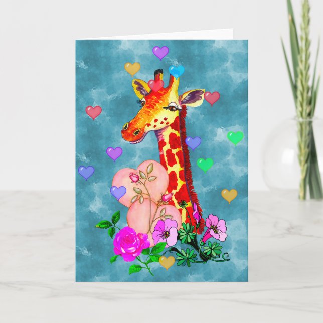 Valentine's Day Giraffe Holiday Card (Front)