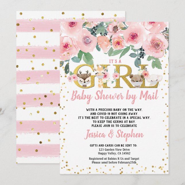 Valentine's Day Girl Baby Shower By Mail Pandemic Invitation (Front/Back)