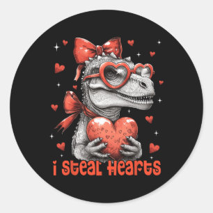Valentines Day Girls Women I Steal Hearts Dinosaur Classic Round Sticker