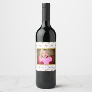 Valentine's Day Glitter Heart Photo - Wine Label