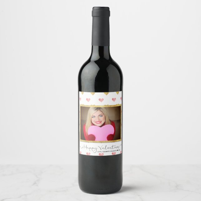 Valentine's Day Glitter Heart Photo - Wine Label (Front)