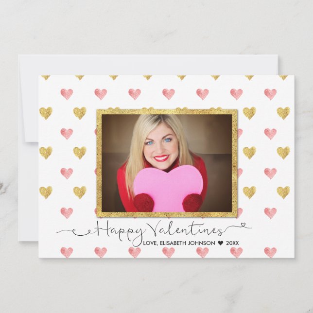 Valentine's Day Glitter Heart Script - Photo Card (Front)