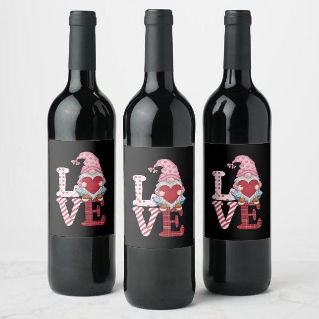 Valentines Day Gnome Love Couple Gifts for Her  Wine Label (Bottles)