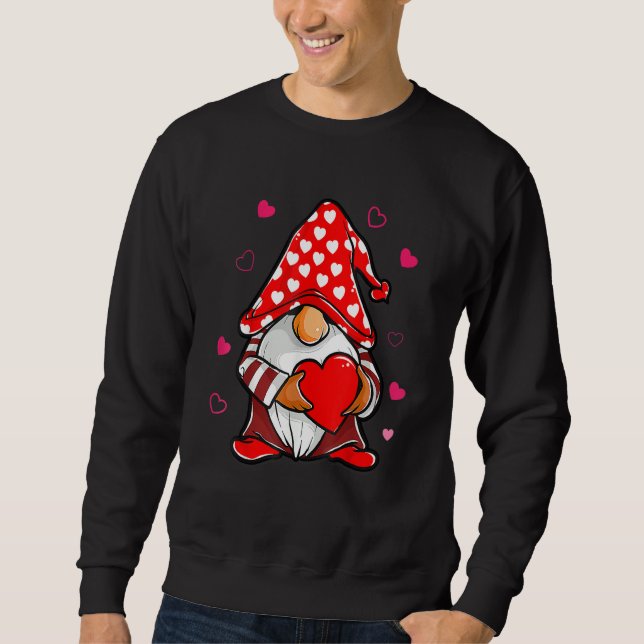 Valentines Day Gnome Love Holding Red Heart Sweatshirt (Front)