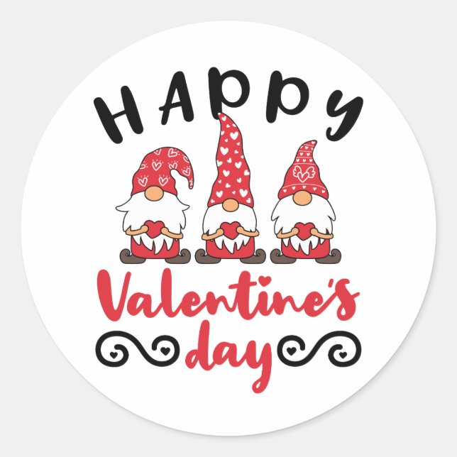 Valentine's Day Gnome Swedish Tomte Classic Round Sticker (Front)