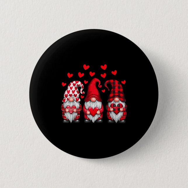 Valentines Day Gnomes Cute Red Hearts Love Gnome W 6 Cm Round Badge (Front)