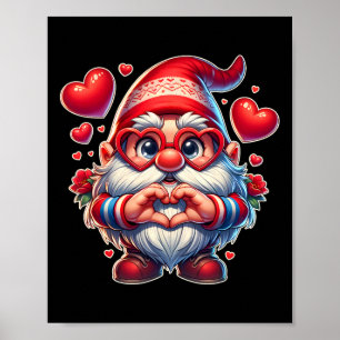 Valentines Day Gnomes Cute Red Hearts Love Gnome W Poster