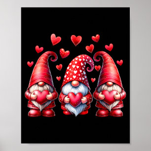 Valentines Day Gnomes Cute Red Hearts Love Gnome W Poster