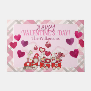 Valentine's Day Gnomes on a Train Doormat