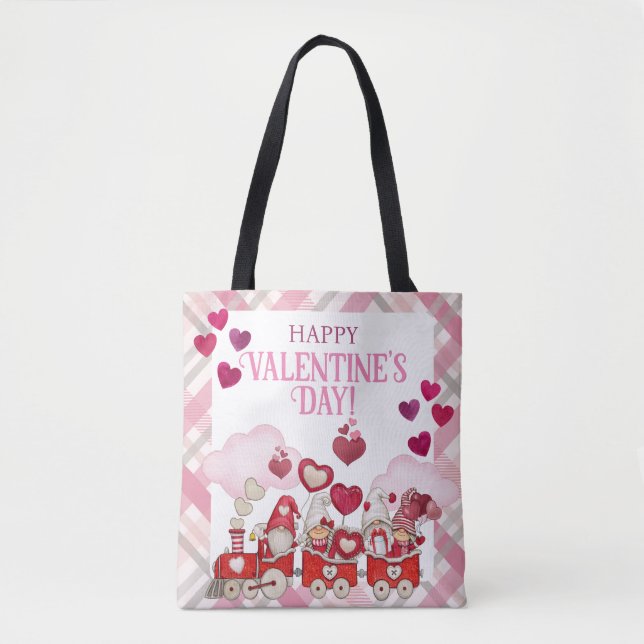 Valentine's Day Gnomes on a Train Tote Bag (Front)