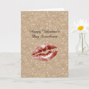 Valentine's Day Gold Glitter Red Lips Kiss Card