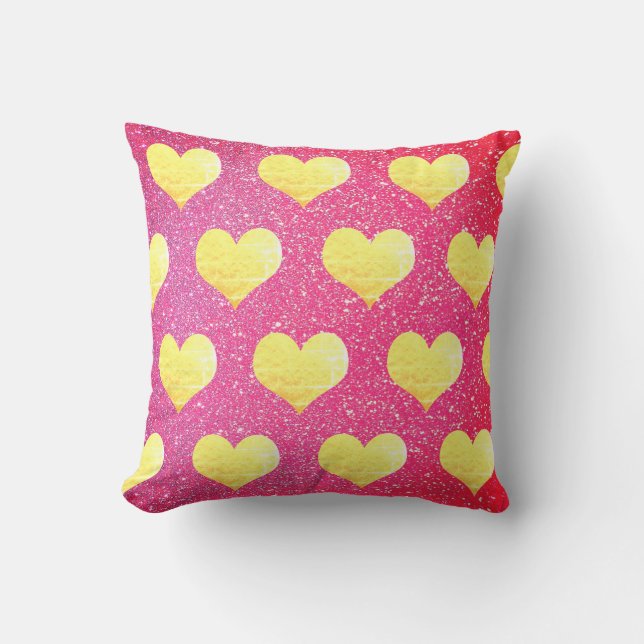 Valentine's Day Gold Heart Patterns Pink Sparkly Cushion (Front)