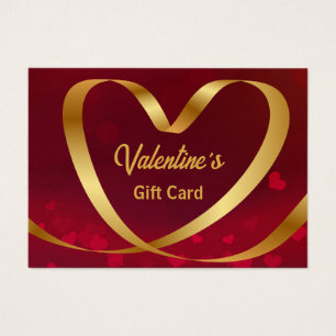 Valentine's Day Gold Heart Ribbon Red Gift Card