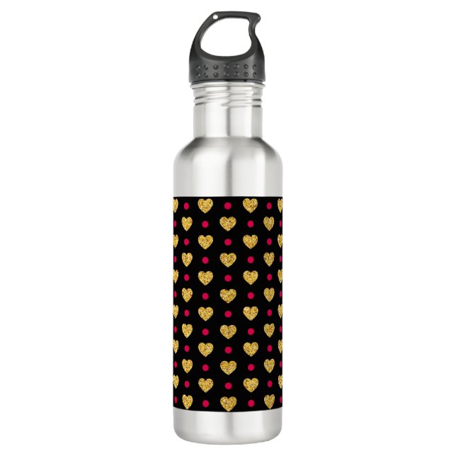 Valentine's Day Gold Hearts Pattern-23655 710 Ml Water Bottle (Front)