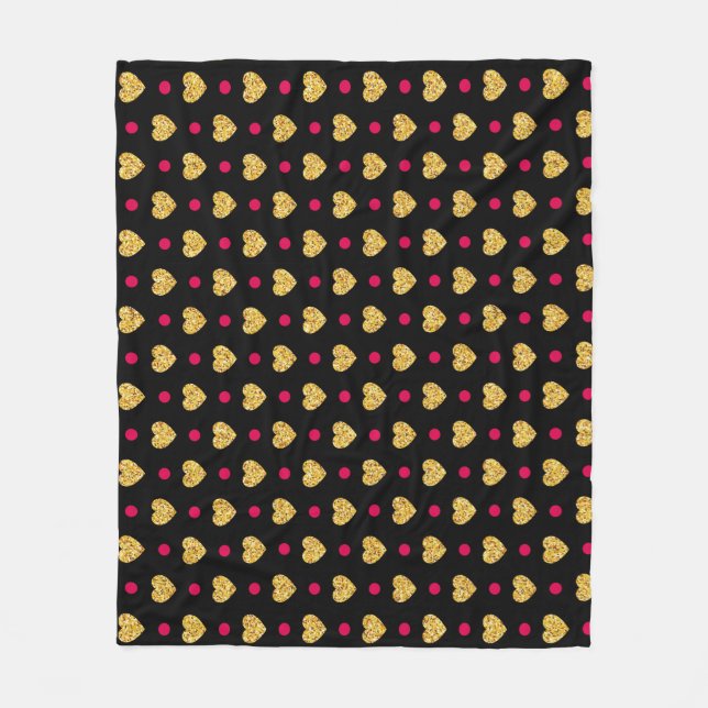 Valentine's Day Gold Hearts Pattern-23655 Fleece Blanket (Front)
