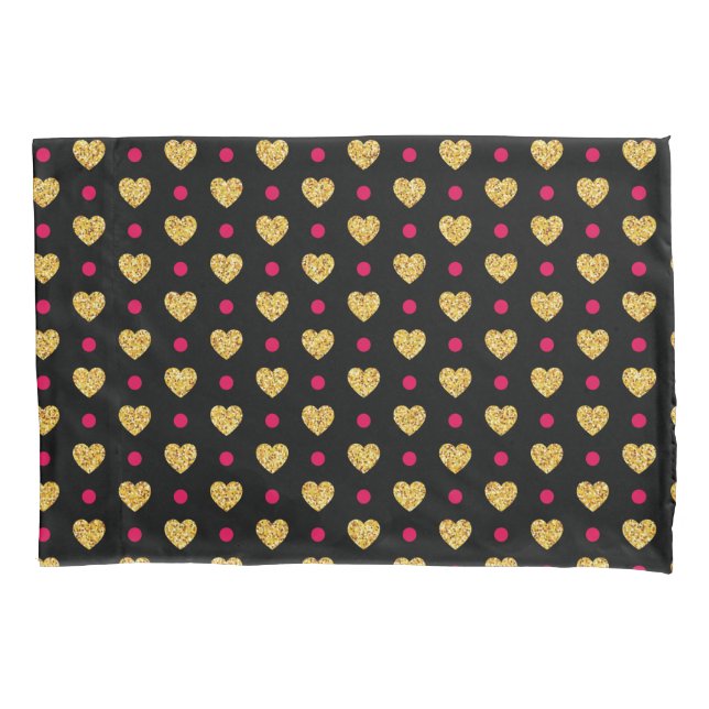 Valentine's Day Gold Hearts Pattern-23655 Pillowcase (Front)