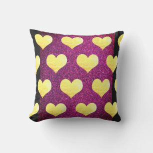 Valentine's Day Gold Hearts Pink Black Glittery Cushion