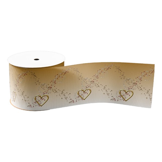 Valentine's Day Gold Hearts Ribbon Grosgrain Ribbon (Spool)