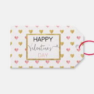 Valentine's Day Gold Pink Glitter Hearts Gift Tag