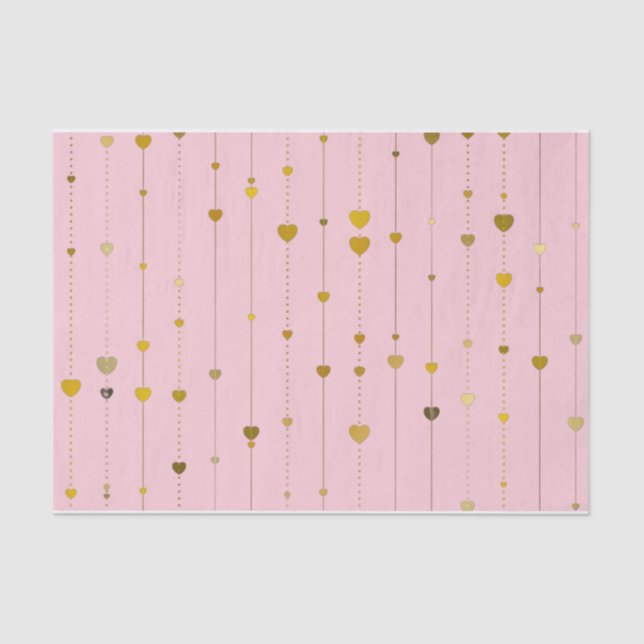 Valentine's Day Golden Hearts Pink Tissue Paper (Front)
