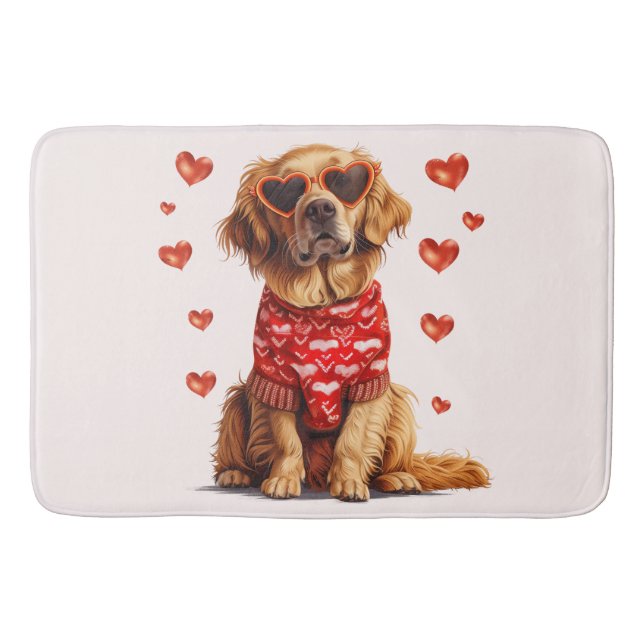 Valentines Day Golden Retriever Dog Bath Mat (Front)