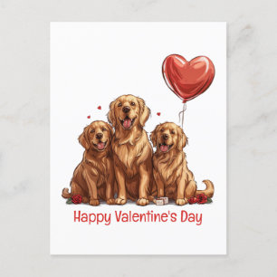Valentines Day Golden Retriever Dog Holiday Postcard