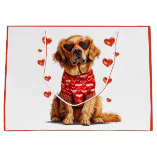 Valentines Day Golden Retriever Dog Large Gift Bag